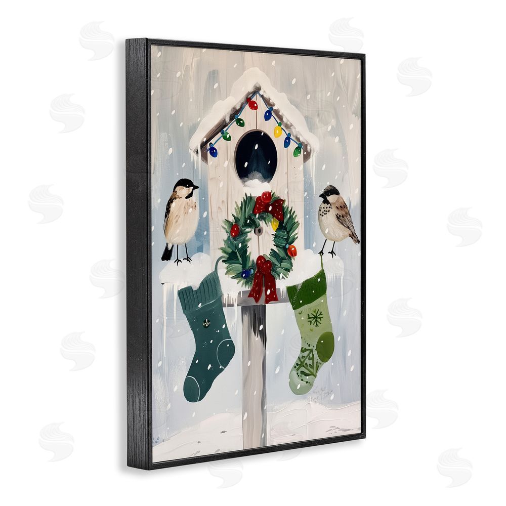Arlington Prints Festive Christmas Birdhouse Black Framed Giclee Wall Art Print