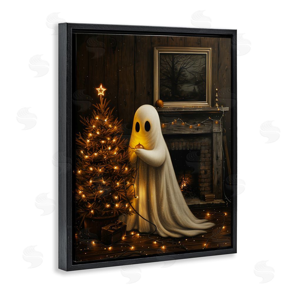 Arlington Prints Christmas Ghost Hanging Lights Black Floating Frame Canvas Wall Art Print