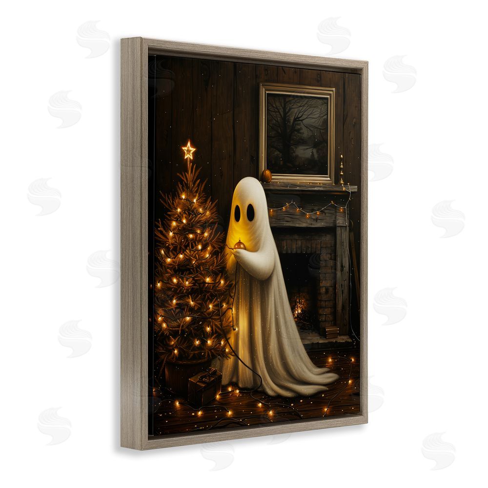 Arlington Prints Christmas Ghost Hanging Lights Brown Floating Frame Canvas Wall Art Print