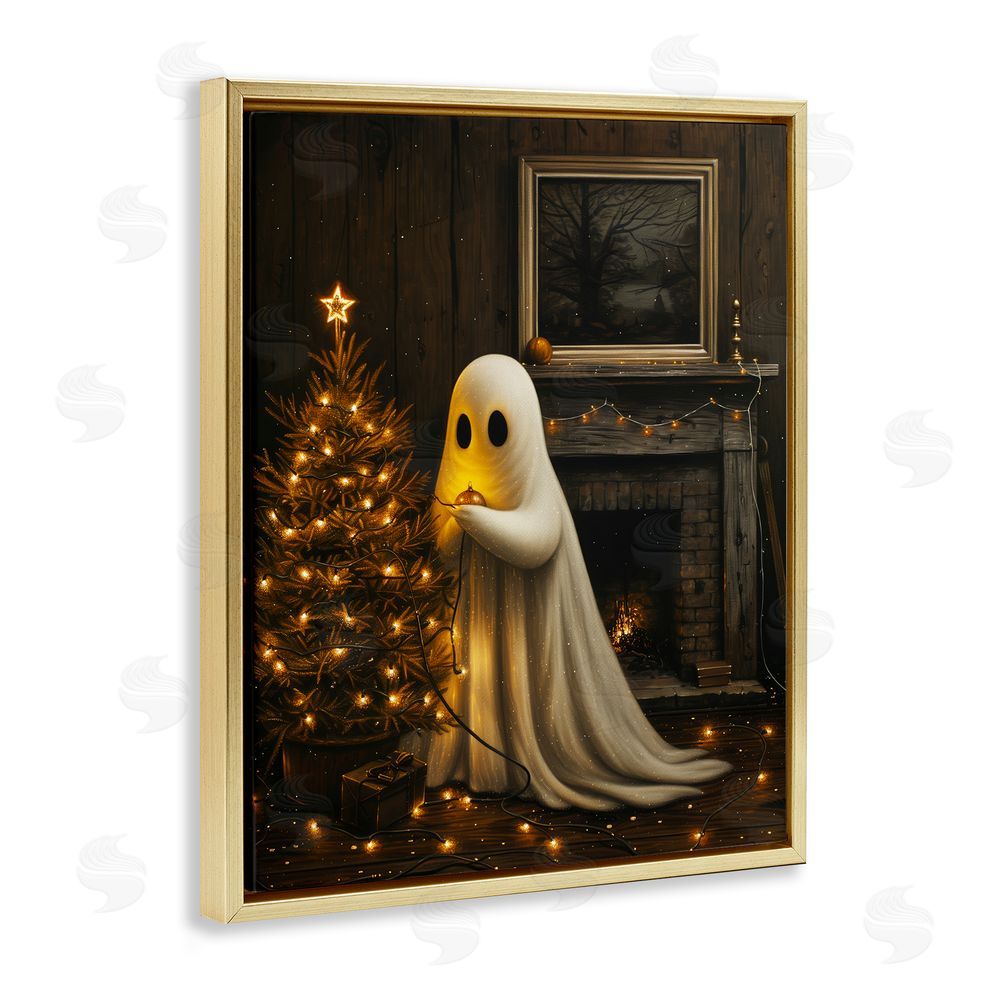 Arlington Prints Christmas Ghost Hanging Lights Gold Floating Frame Canvas Wall Art Print