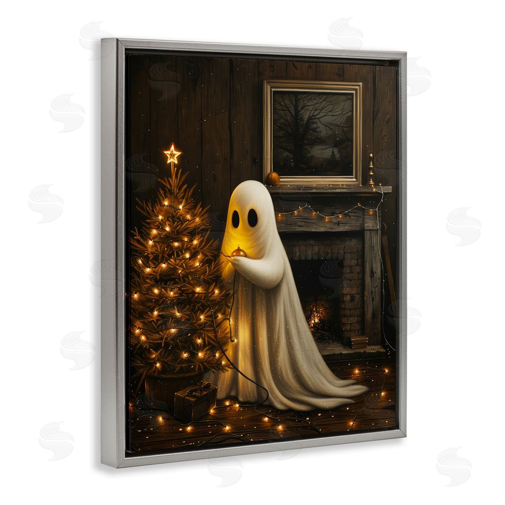 Arlington Prints Christmas Ghost Hanging Lights Gray Floating Frame Canvas Wall Art Print