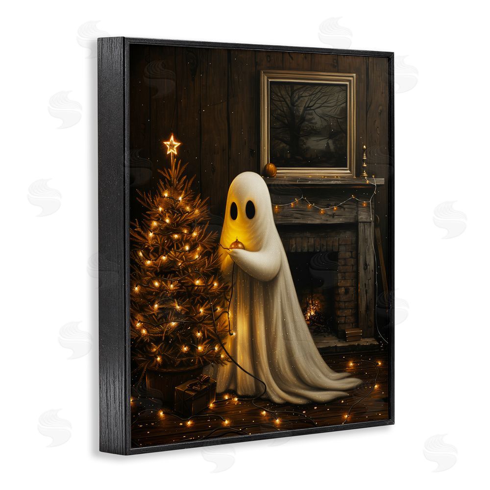 Arlington Prints Christmas Ghost Hanging Lights Black Framed Giclee Wall Art Print