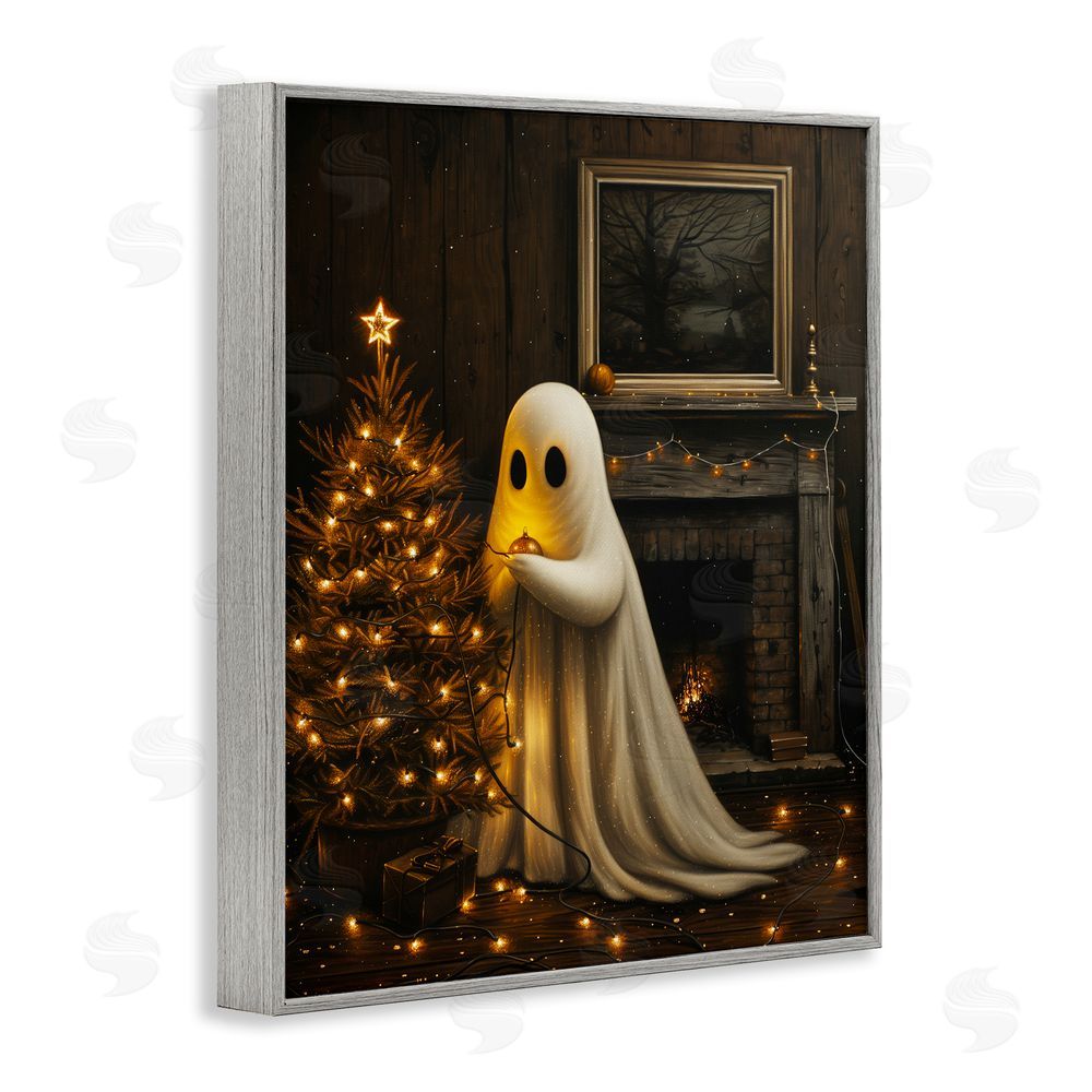 Arlington Prints Christmas Ghost Hanging Lights Gray Framed Giclee Wall Art Print