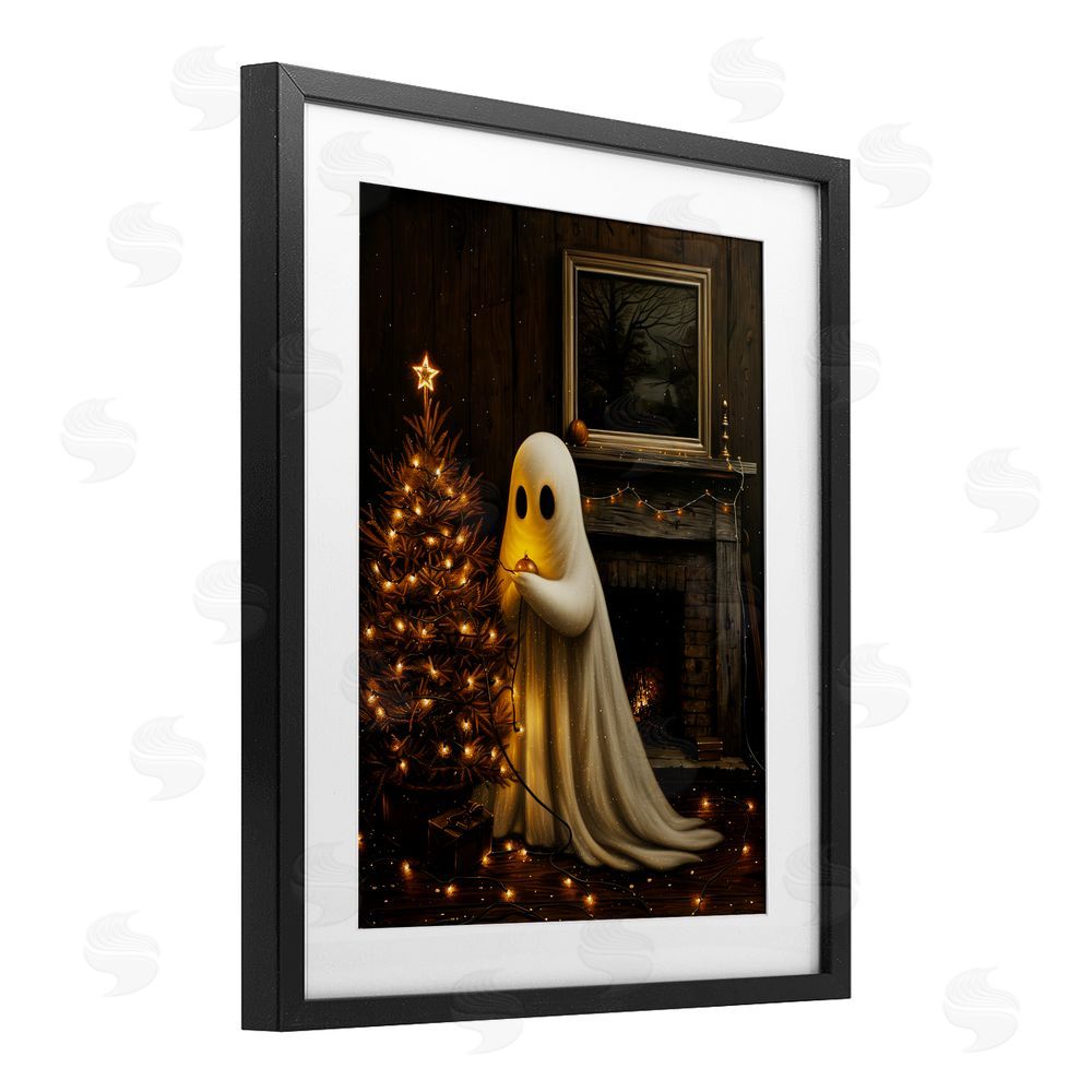 Arlington Prints Christmas Ghost Hanging Lights Black Framed Print Under Glass with White Mat Wall Art