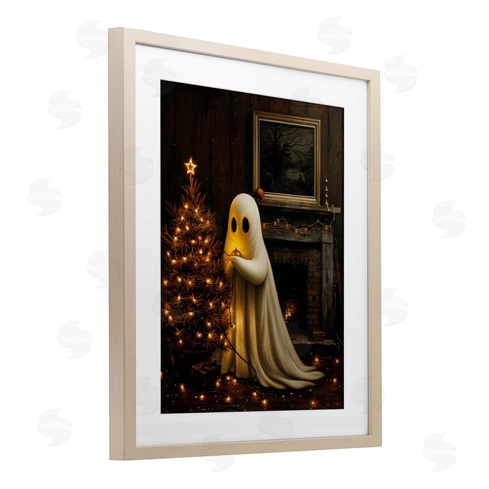 Arlington Prints Christmas Ghost Hanging Lights Birch Framed Print Under Glass with White Mat Wall Art