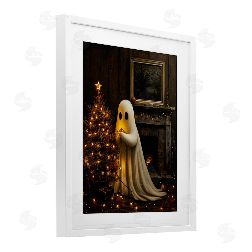 Arlington Prints Christmas Ghost Hanging Lights White Framed Print Under Glass with Mat Wall Art