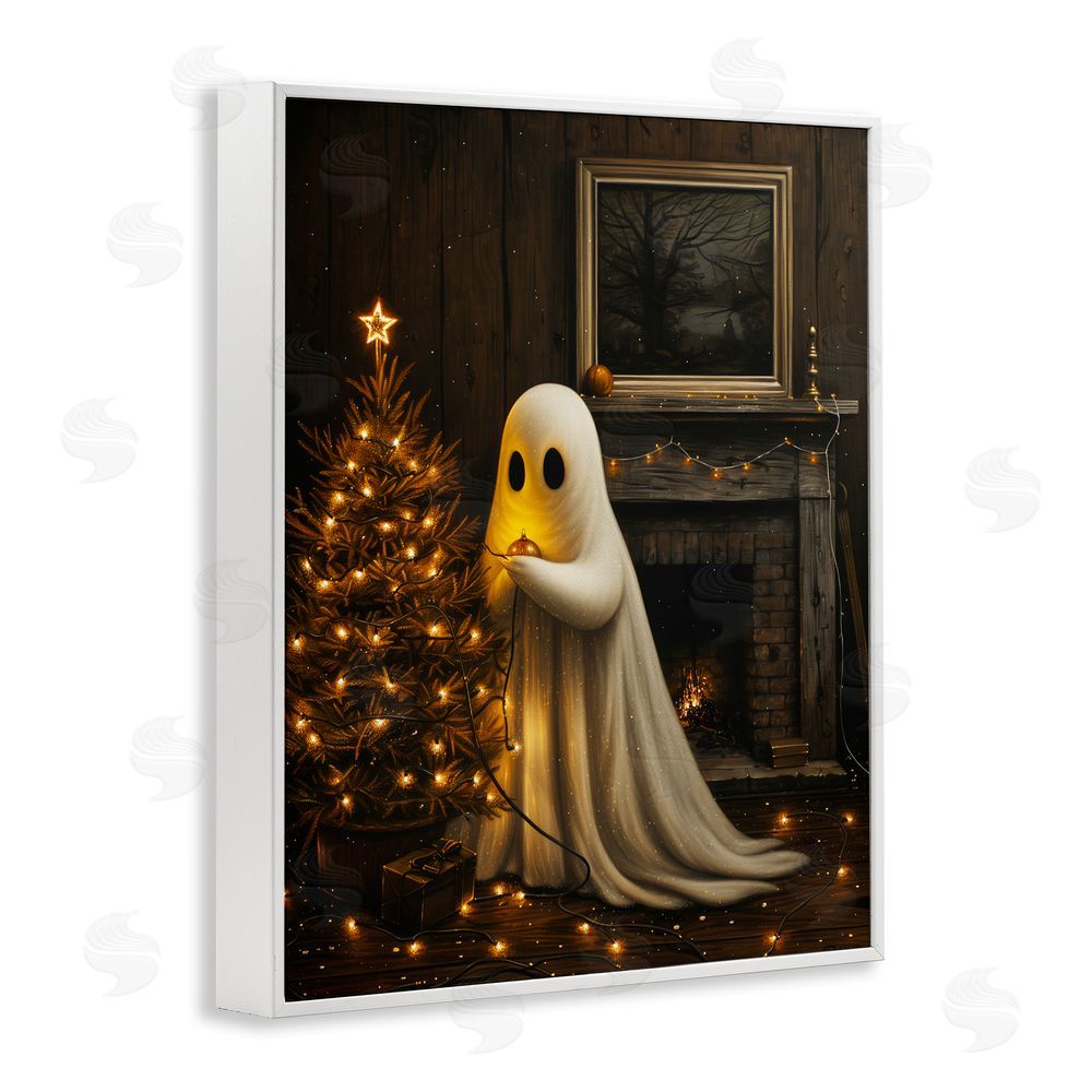 Arlington Prints Christmas Ghost Hanging Lights White Framed Giclee Wall Art Print