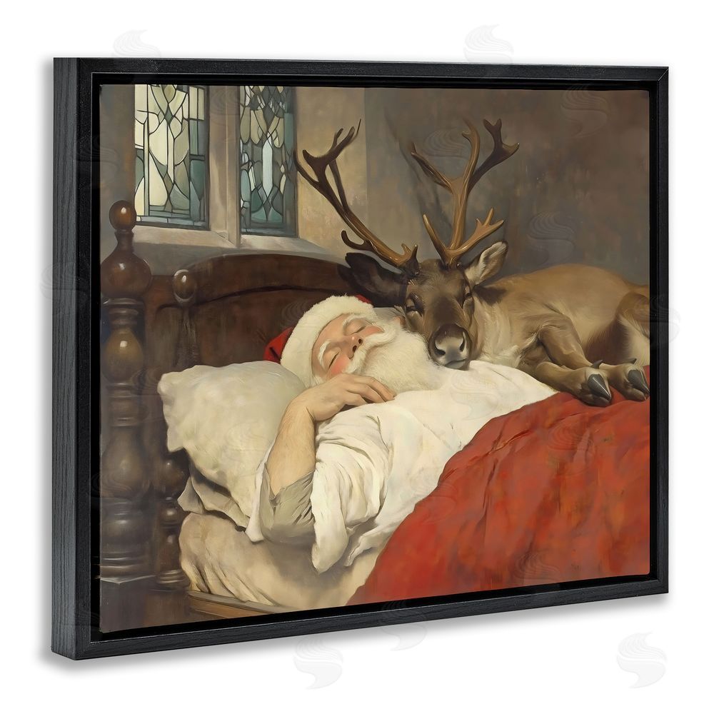 Arlington Prints Goodnight Santa & Reindeer Black Floating Frame Canvas Wall Art Print