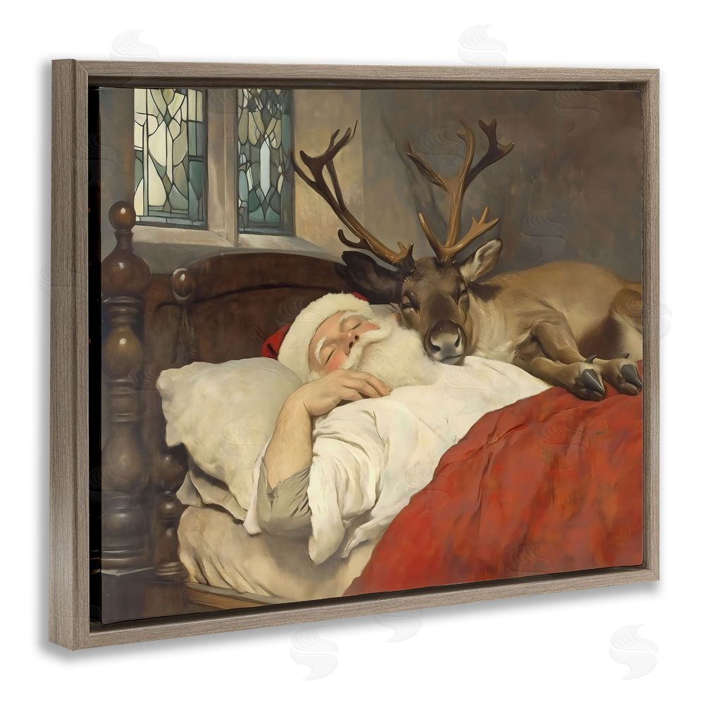 Arlington Prints Goodnight Santa & Reindeer Brown Floating Frame Canvas Wall Art Print
