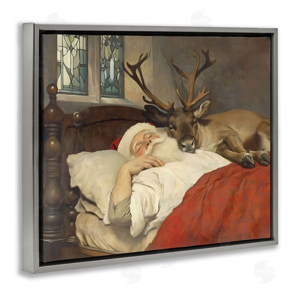 Arlington Prints Goodnight Santa & Reindeer Gray Floating Frame Canvas Wall Art Print