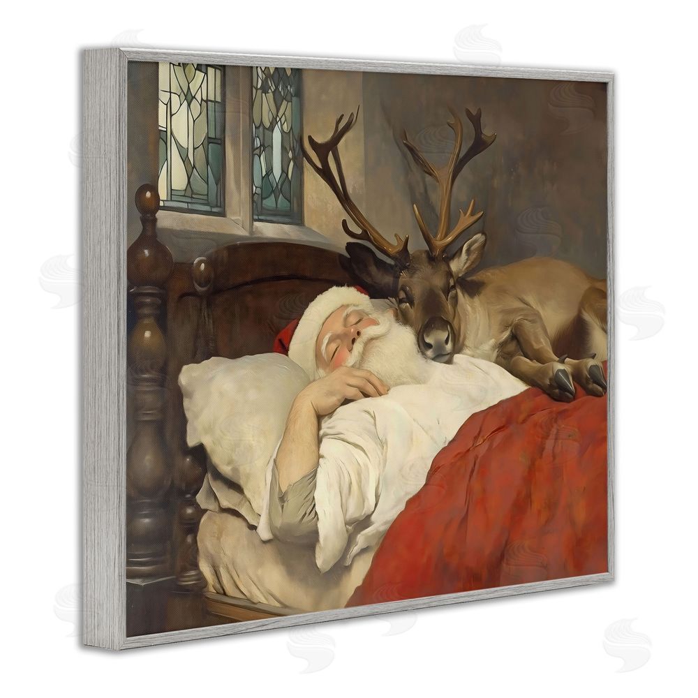 Arlington Prints Goodnight Santa & Reindeer Gray Framed Giclee Wall Art Print