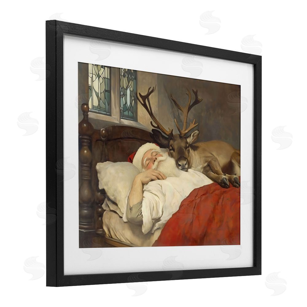Arlington Prints Goodnight Santa & Reindeer Black Framed Print Under Glass with White Mat Wall Art
