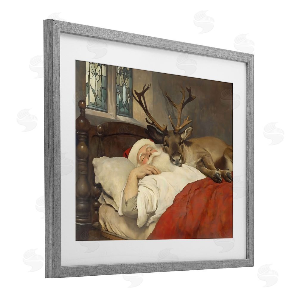 Arlington Prints Goodnight Santa & Reindeer Gray Framed Print Under Glass with White Mat Wall Art