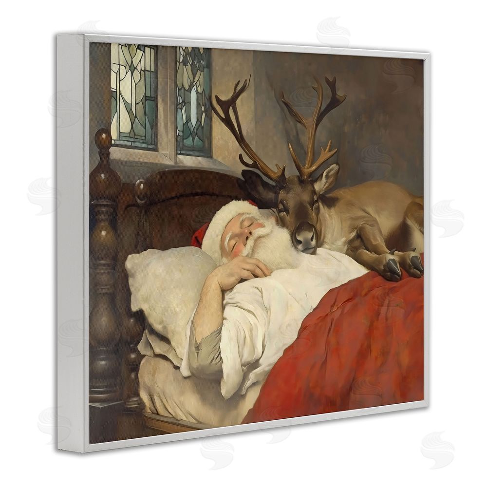 Arlington Prints Goodnight Santa & Reindeer White Framed Giclee Wall Art Print