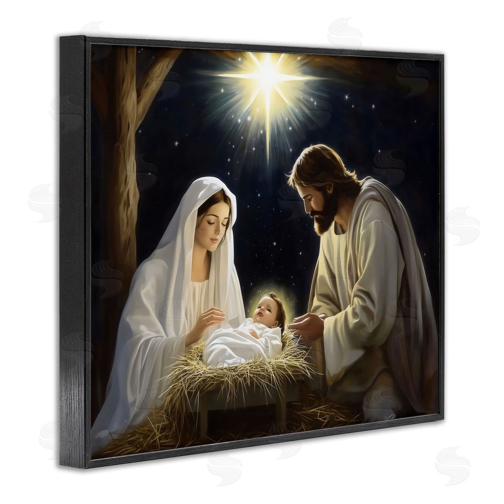 Arlington Prints Peaceful Night Nativity Scene Black Framed Giclee Wall Art Print