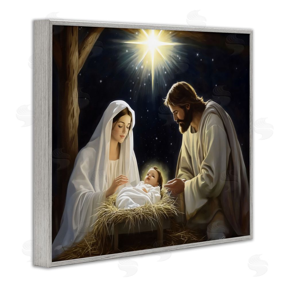 Arlington Prints Peaceful Night Nativity Scene Gray Framed Giclee Wall Art Print