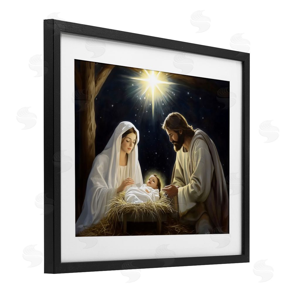 Arlington Prints Peaceful Night Nativity Scene Black Framed Print Under Glass with White Mat Wall Art