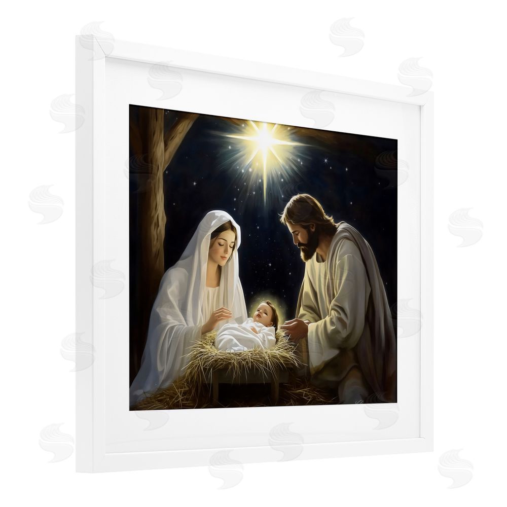 Arlington Prints Peaceful Night Nativity Scene White Framed Print Under Glass with Mat Wall Art
