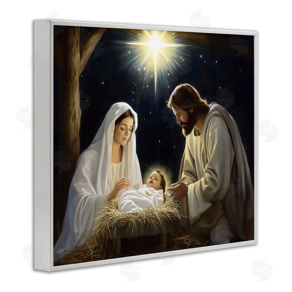 Arlington Prints Peaceful Night Nativity Scene White Framed Giclee Wall Art Print