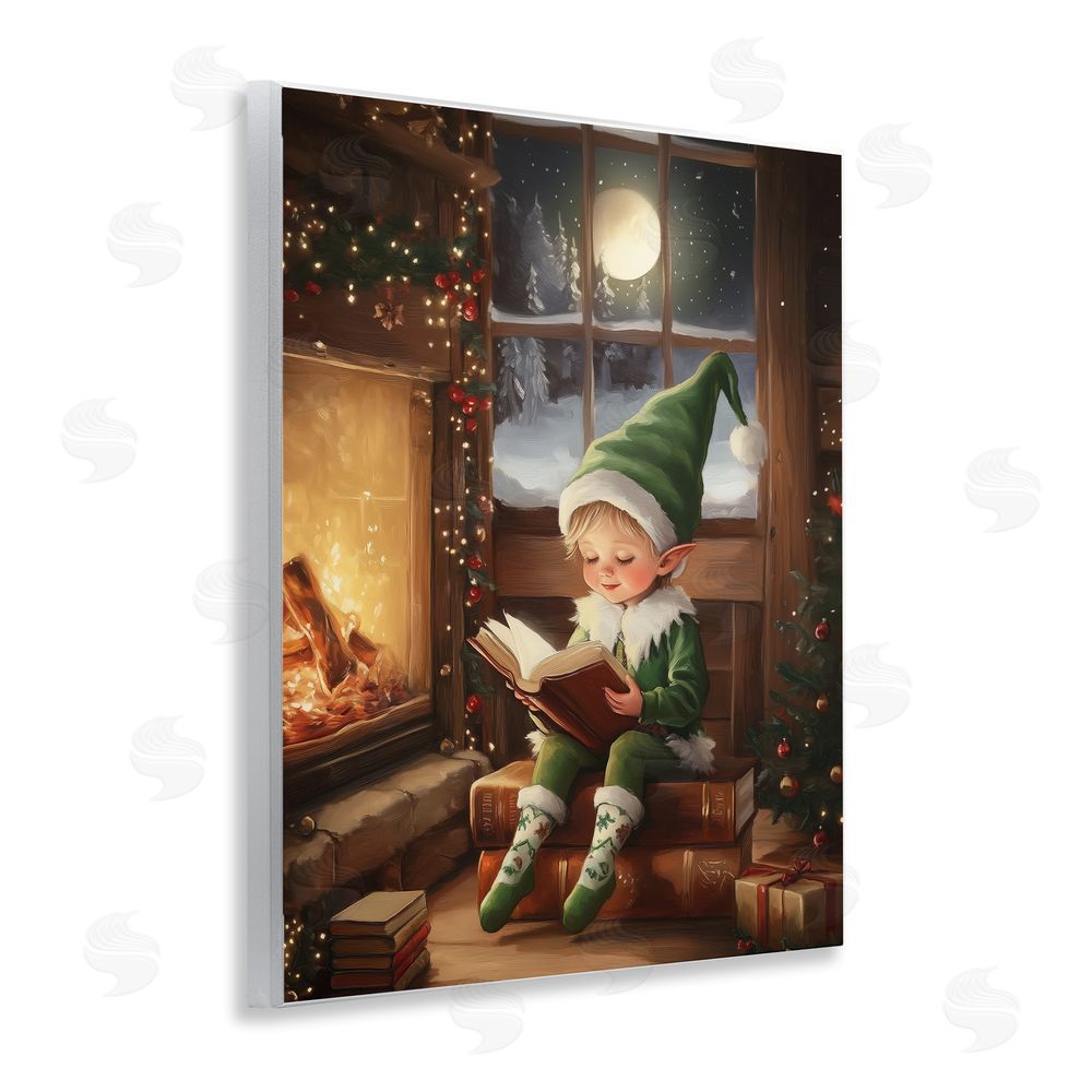 Arlington Prints Reading Elf by Fireplace Wall Plaque Art Print