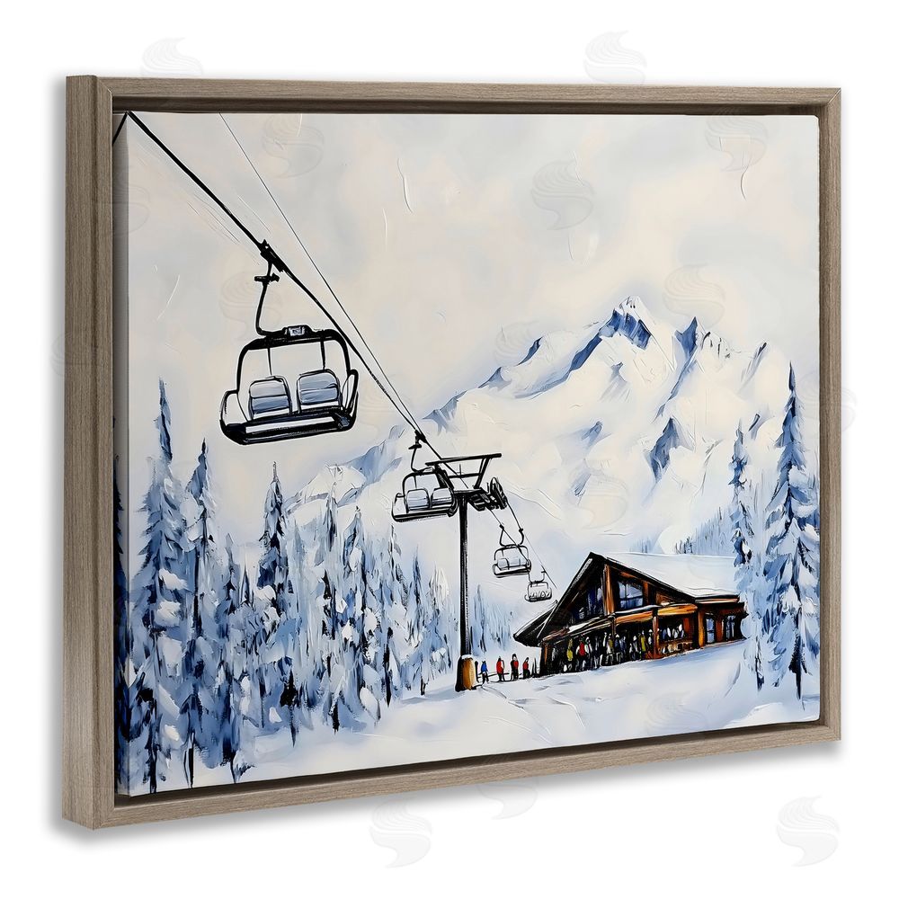 Arlington Prints Winter Ski Lift Cabin Brown Floating Frame Canvas Wall Art Print