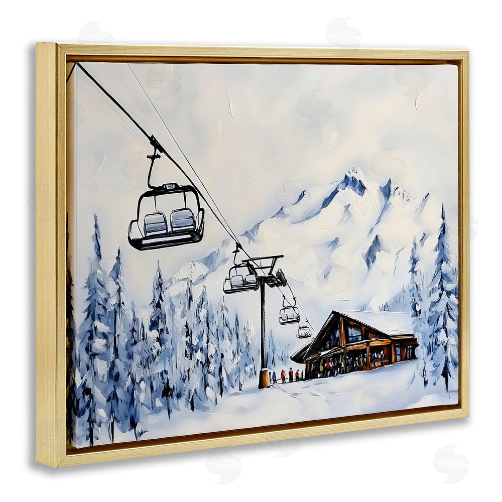 Arlington Prints Winter Ski Lift Cabin Gold Floating Frame Canvas Wall Art Print