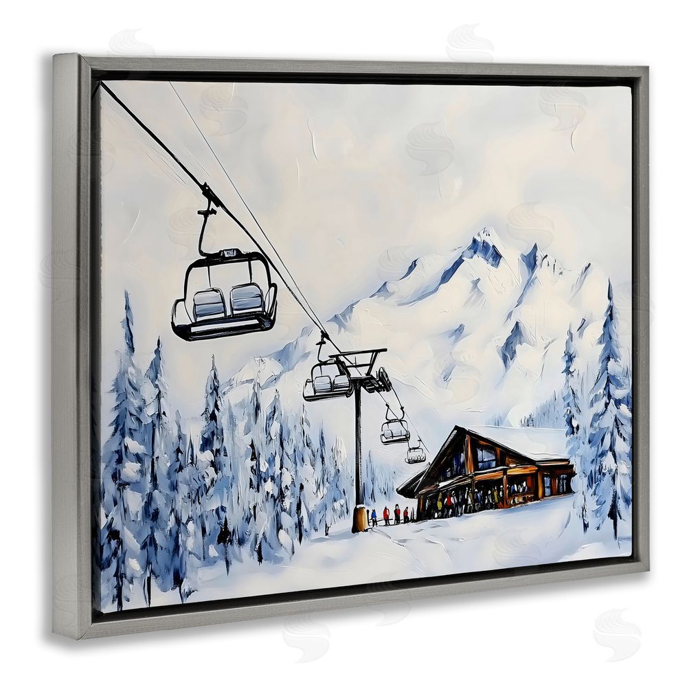 Arlington Prints Winter Ski Lift Cabin Gray Floating Frame Canvas Wall Art Print