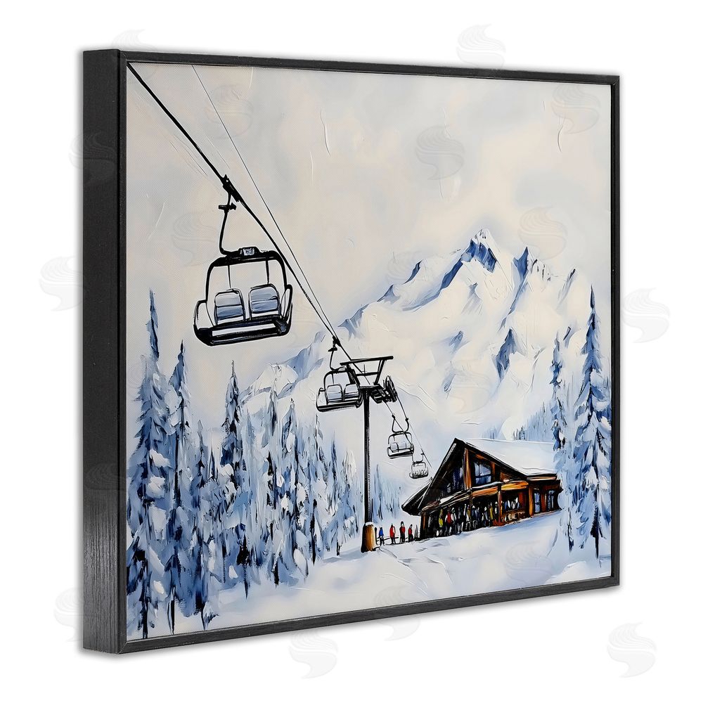 Arlington Prints Winter Ski Lift Cabin Black Framed Giclee Wall Art Print