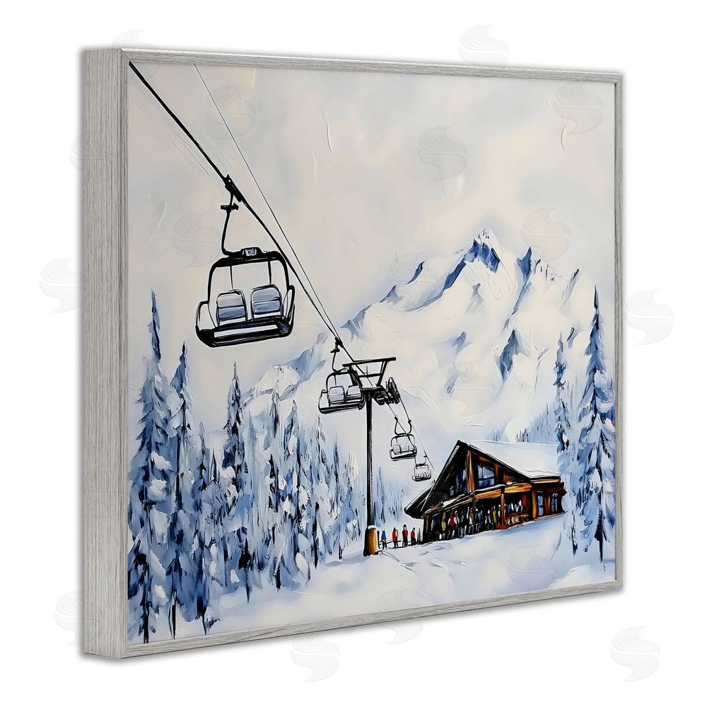 Arlington Prints Winter Ski Lift Cabin Gray Framed Giclee Wall Art Print