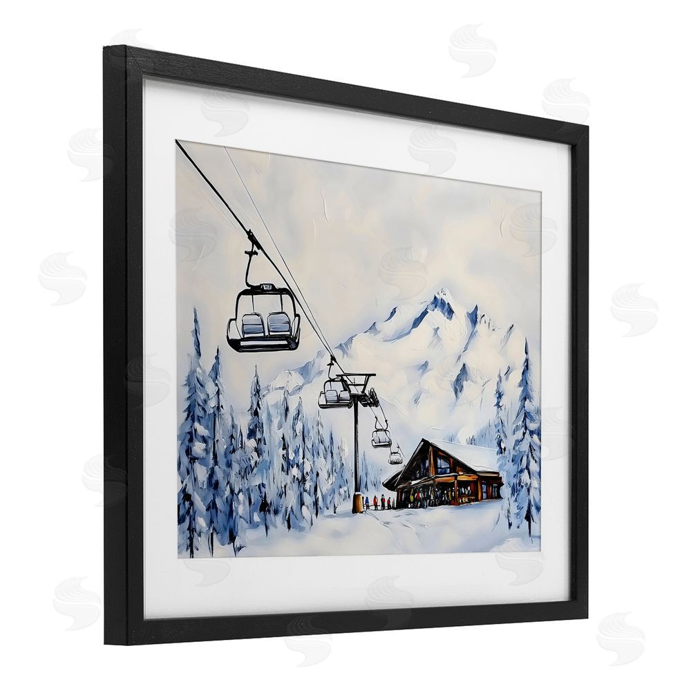 Arlington Prints Winter Ski Lift Cabin Black Framed Print Under Glass with White Mat Wall Art
