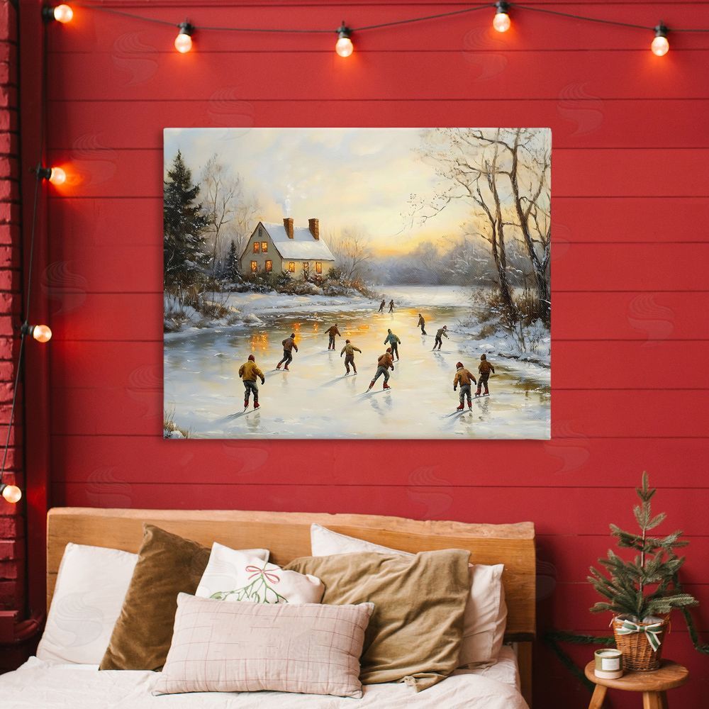 Arlington Prints Vintage Winter Ice Skaters Canvas Art on Wall