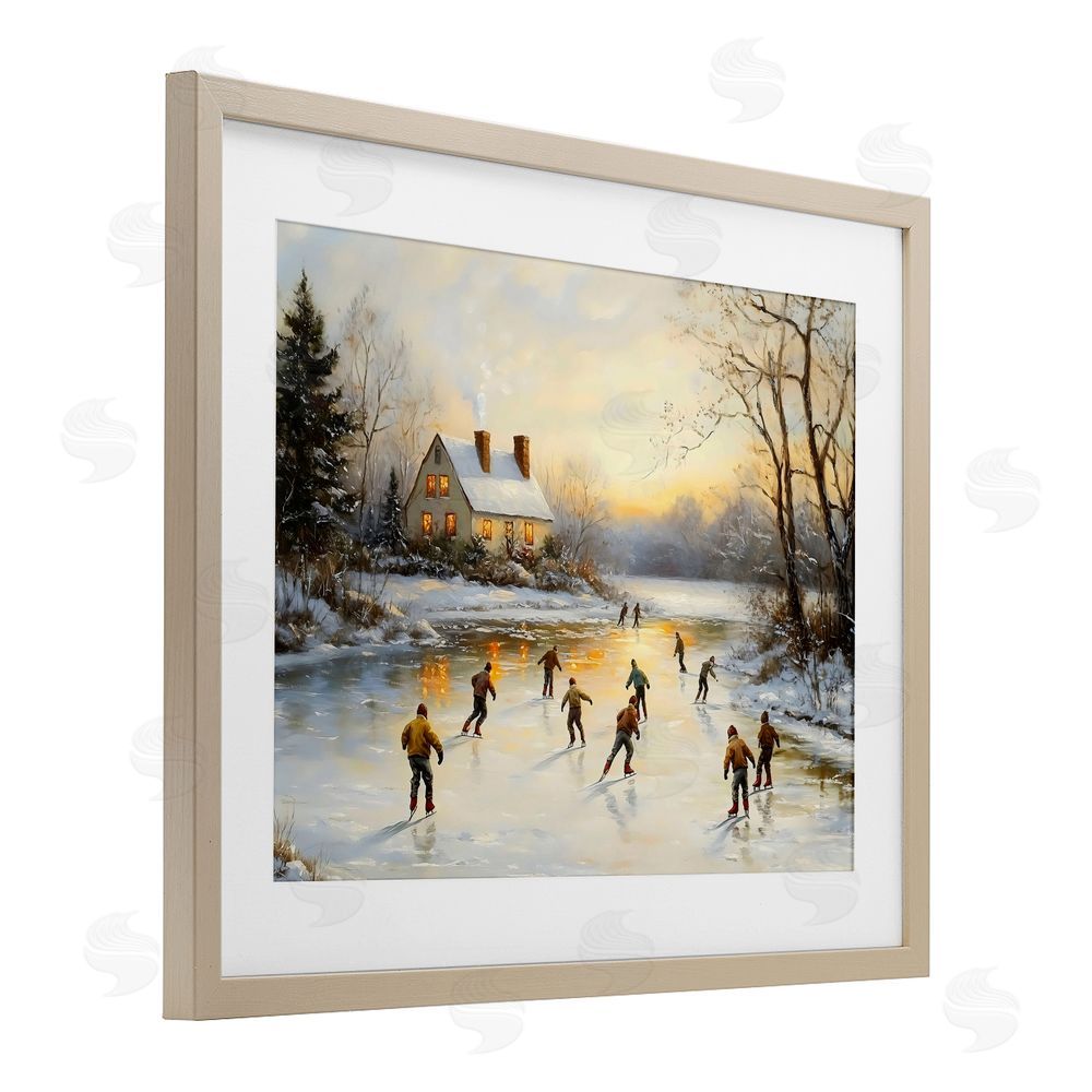 Arlington Prints Vintage Winter Ice Skaters Birch Framed Print Under Glass with White Mat Wall Art