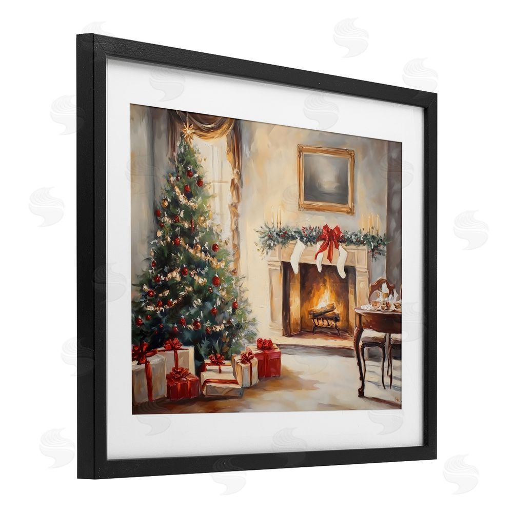 Arlington Prints Vintage Christmas Tree Hearth Black Framed Print Under Glass with White Mat Wall Art