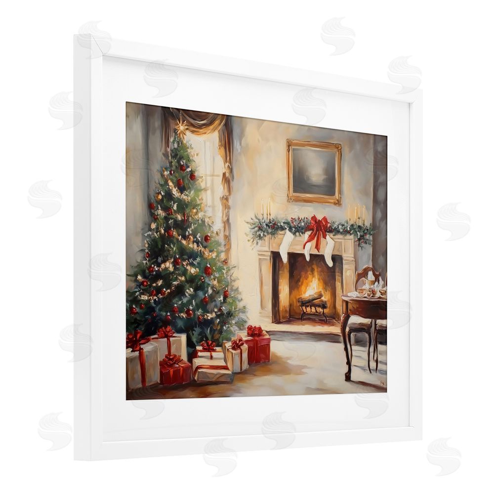 Arlington Prints Vintage Christmas Tree Hearth White Framed Print Under Glass with Mat Wall Art