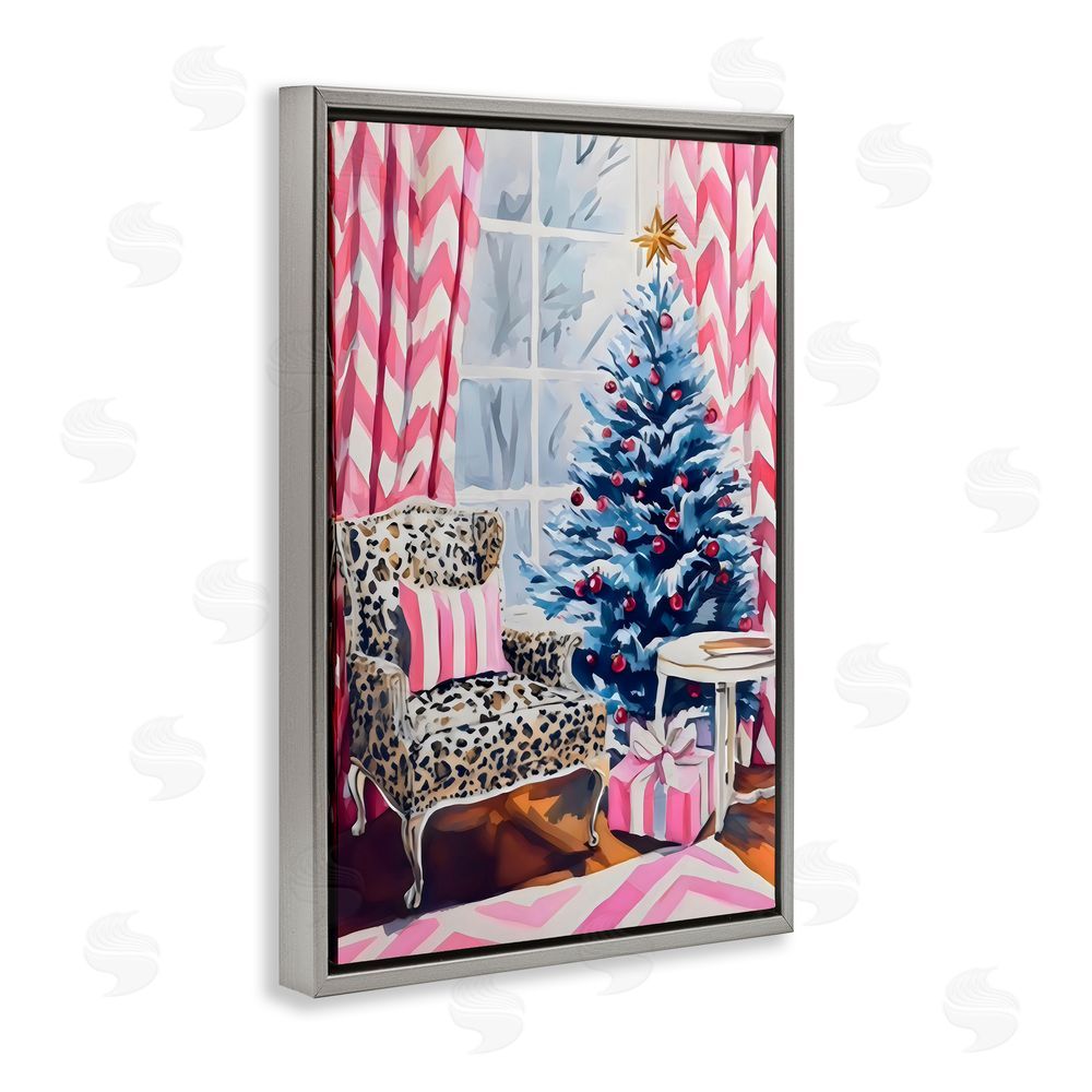 Arlington Prints Trendy Glam Christmas Gray Floating Frame Canvas Wall Art Print
