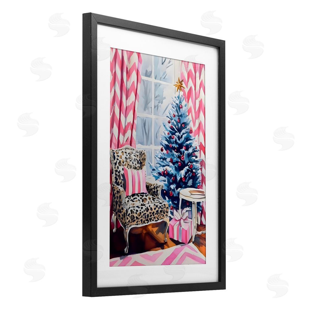 Arlington Prints Trendy Glam Christmas Black Framed Print Under Glass with White Mat Wall Art