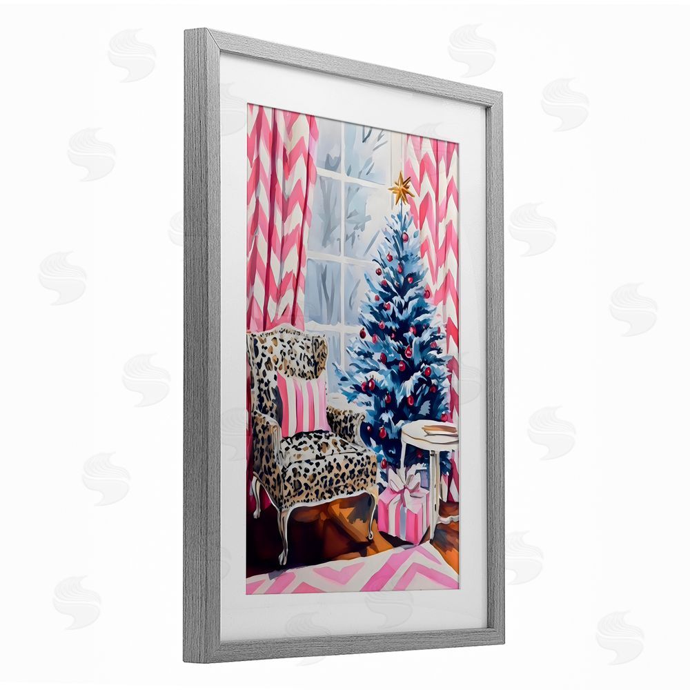 Arlington Prints Trendy Glam Christmas Gray Framed Print Under Glass with White Mat Wall Art