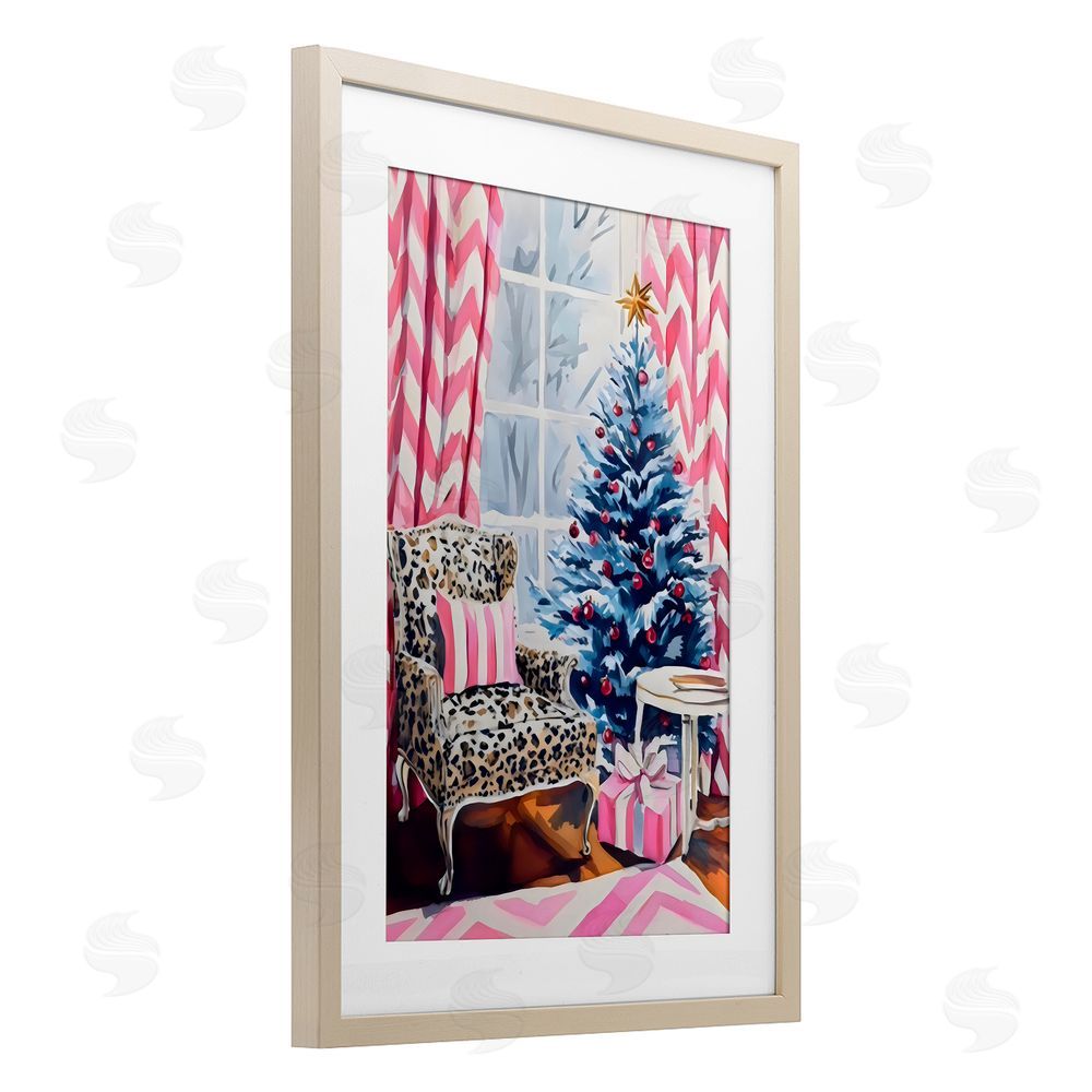 Arlington Prints Trendy Glam Christmas Birch Framed Print Under Glass with White Mat Wall Art