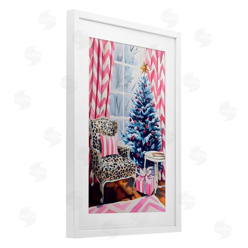 Arlington Prints Trendy Glam Christmas White Framed Print Under Glass with Mat Wall Art