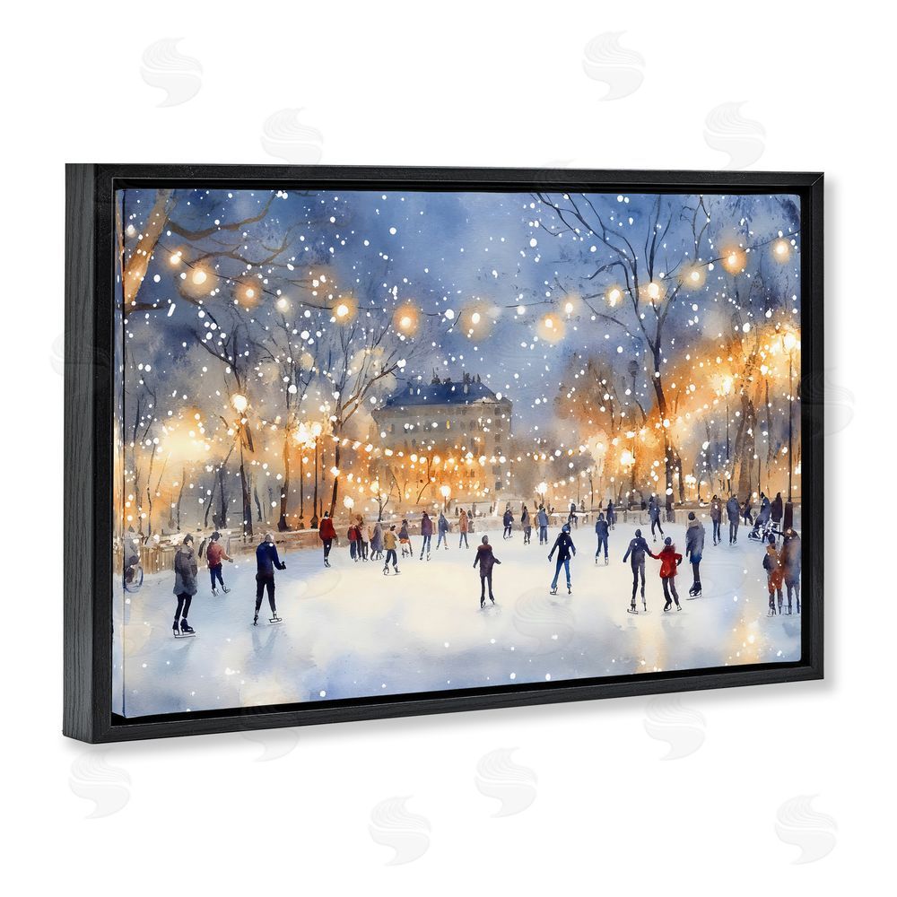 Creative Studio Ice Skating Under The Lights Black Floating Frame Canvas Wall Art Print