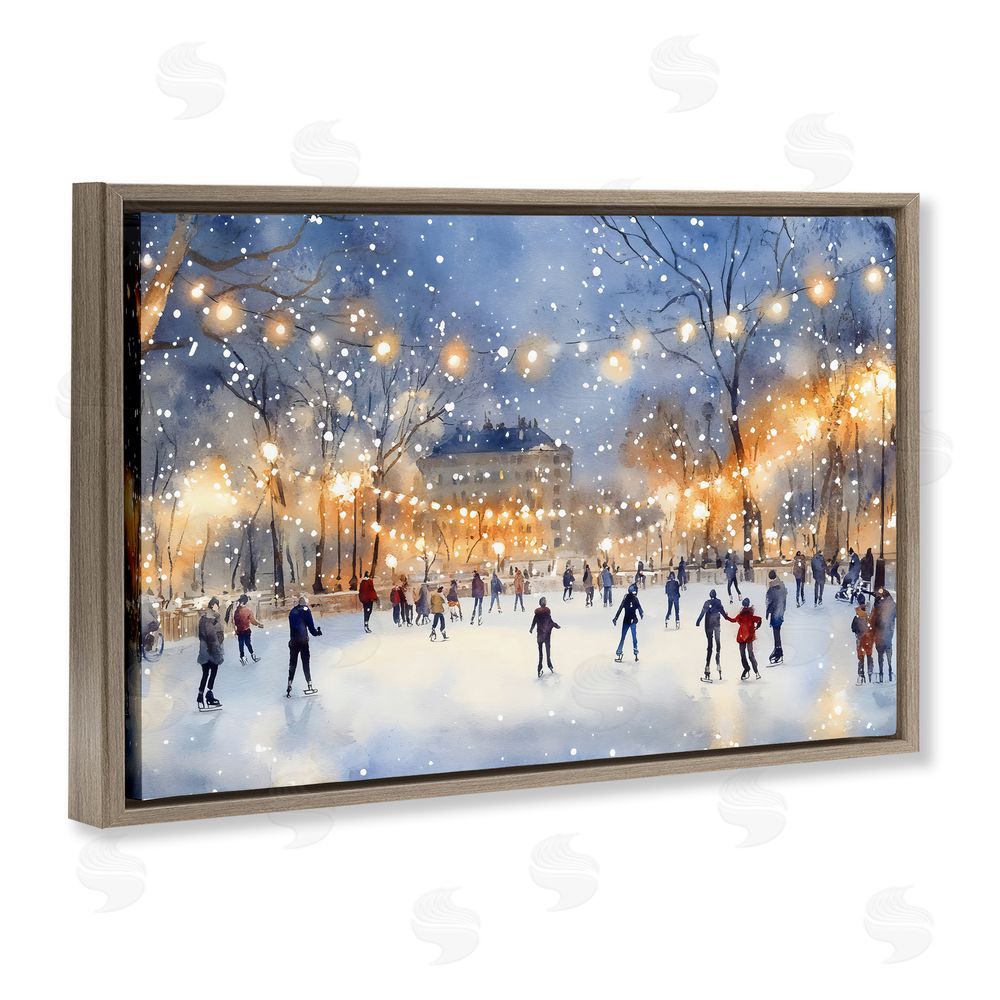 Creative Studio Ice Skating Under The Lights Brown Floating Frame Canvas Wall Art Print