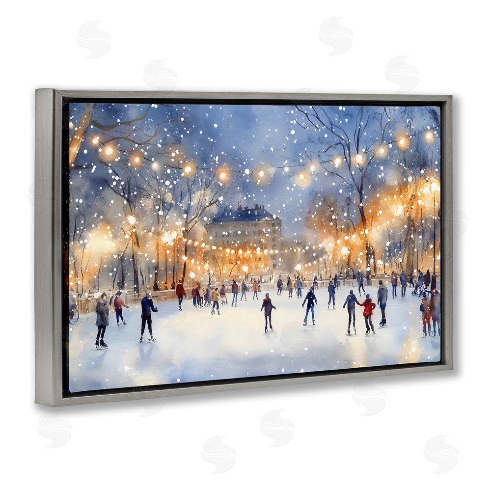 Creative Studio Ice Skating Under The Lights Gray Floating Frame Canvas Wall Art Print