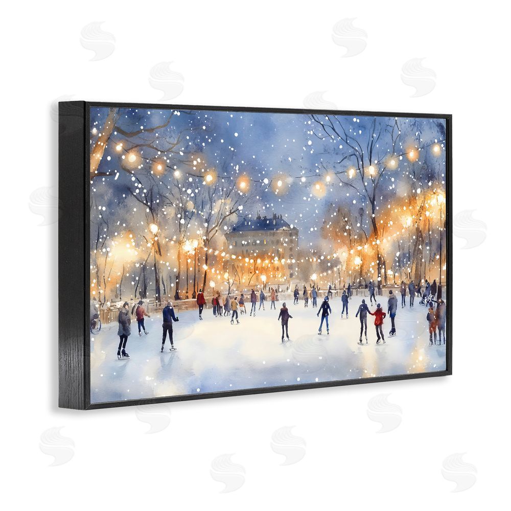 Creative Studio Ice Skating Under The Lights Black Framed Giclee Wall Art Print