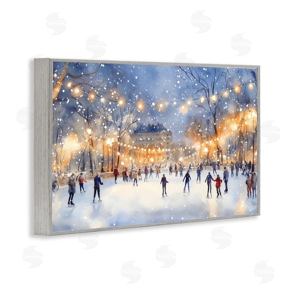 Creative Studio Ice Skating Under The Lights Gray Framed Giclee Wall Art Print