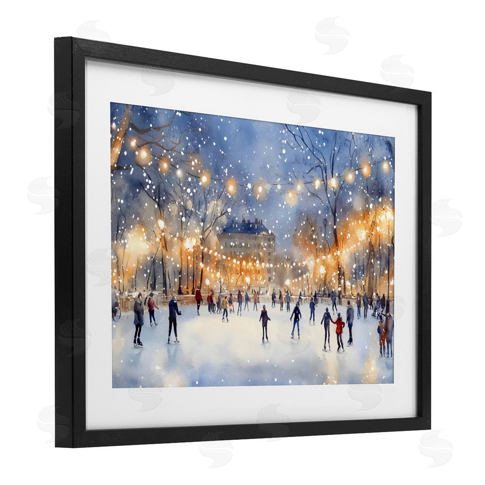 Creative Studio Ice Skating Under The Lights Black Framed Print Under Glass with White Mat Wall Art