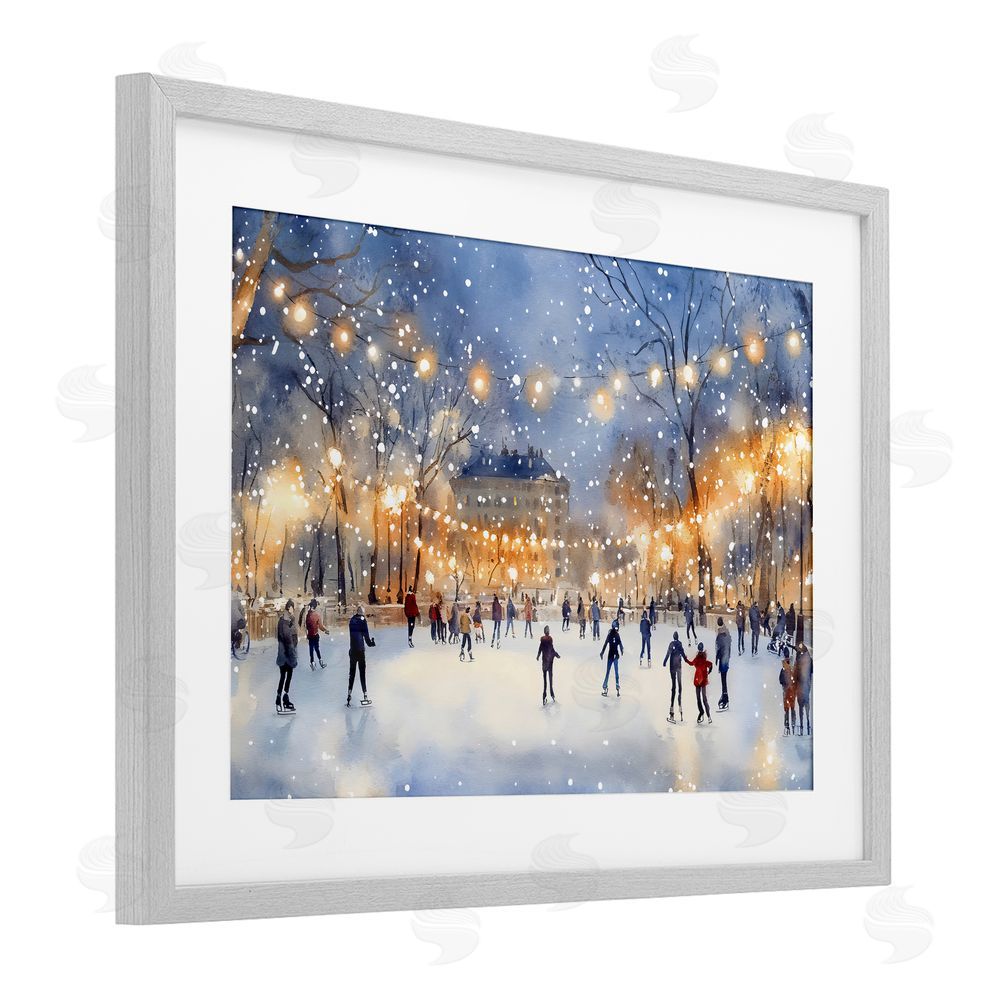 Creative Studio Ice Skating Under The Lights Gray Framed Print Under Glass with White Mat Wall Art