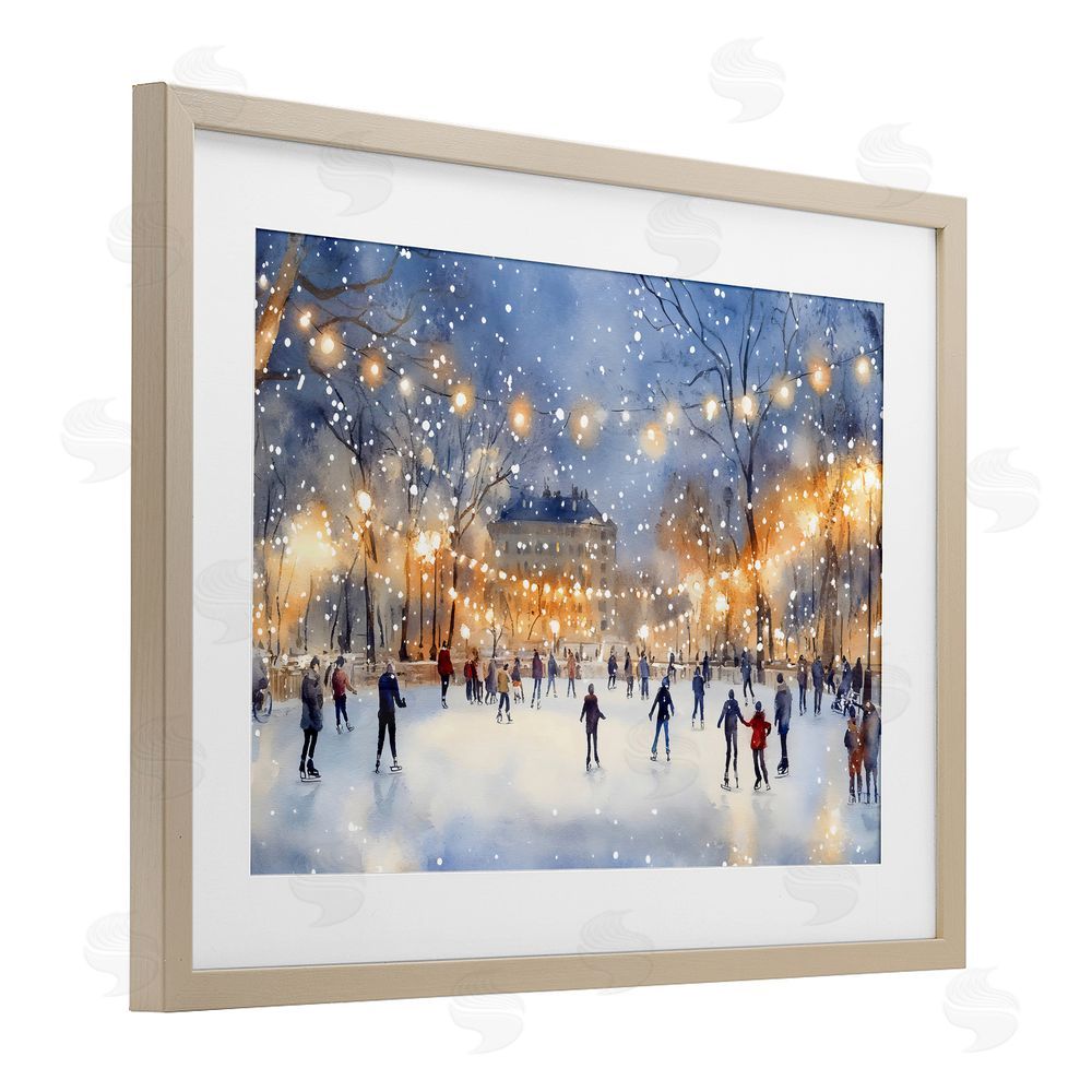 Creative Studio Ice Skating Under The Lights Birch Framed Print Under Glass with White Mat Wall Art