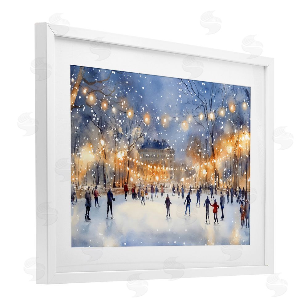 Creative Studio Ice Skating Under The Lights White Framed Print Under Glass with Mat Wall Art