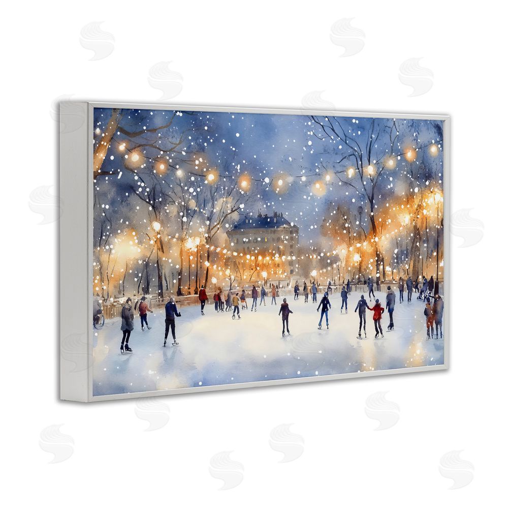 Creative Studio Ice Skating Under The Lights White Framed Giclee Wall Art Print
