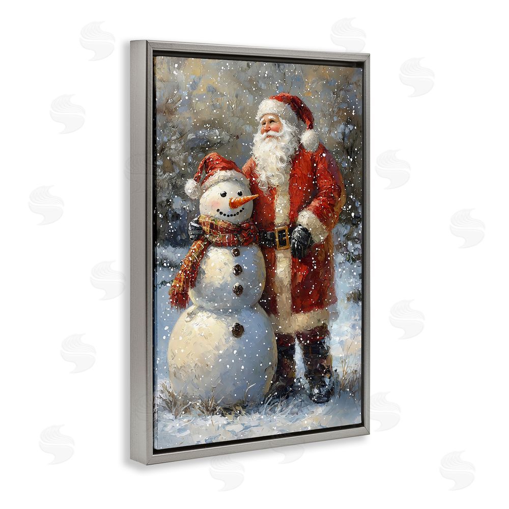 Franklyn Gregory Santa & Snowman Friend Gray Floating Frame Canvas Wall Art Print